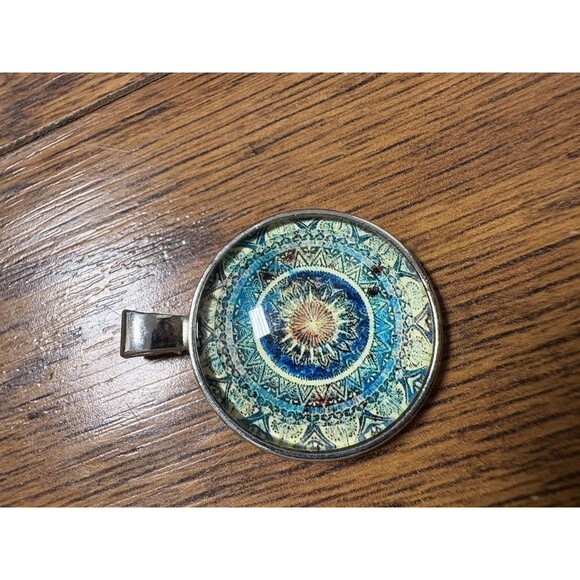 Boho Pendant Mandala Flower Pattern Silver Tone Charm Glass Gift Women Unique - Picture 3 of 7